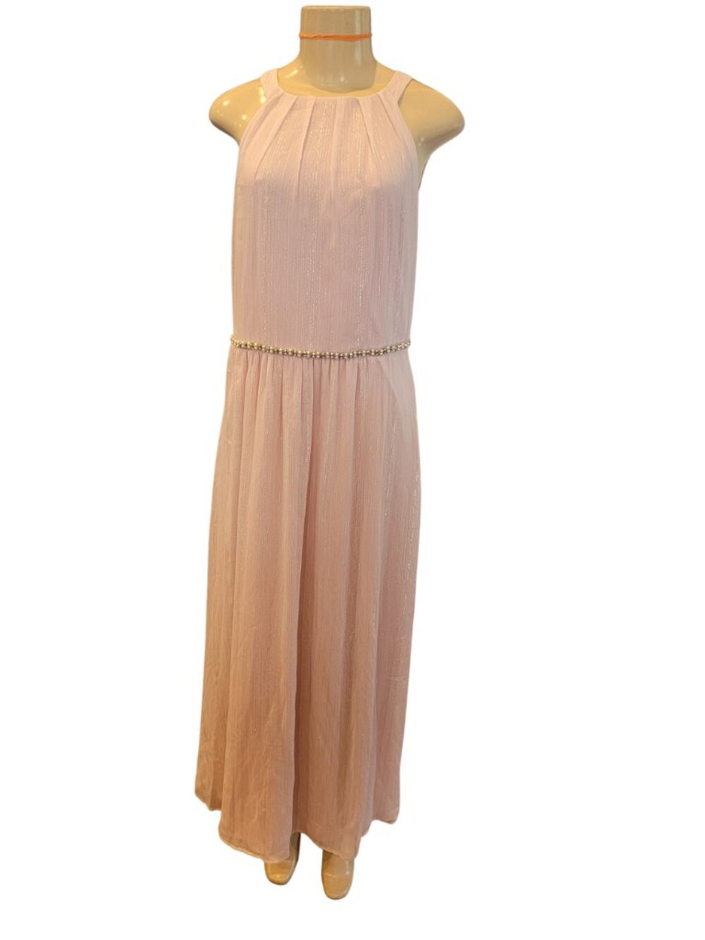 SLNY Blush Pink Metallic Threading Floor Length Evening Gown Style 9156105